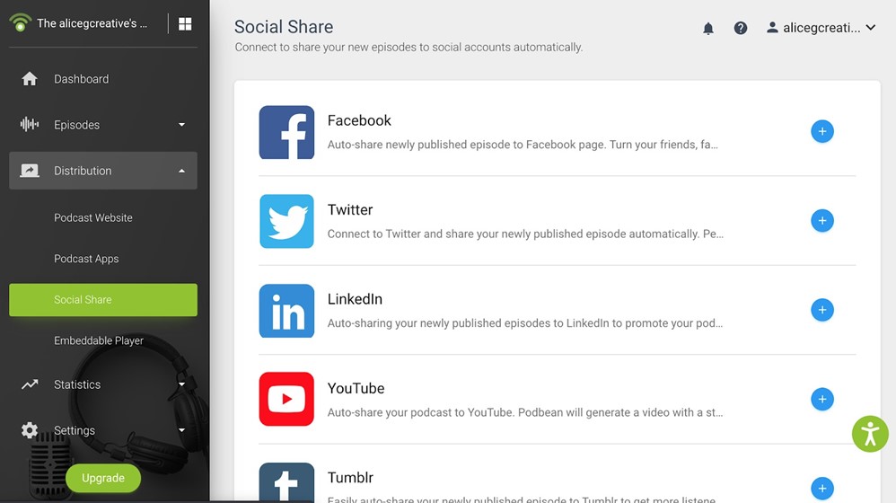 Sharing a podcast to social media through Podbean