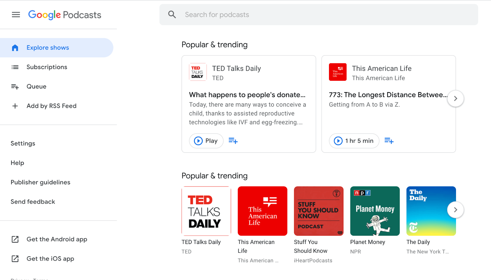 Listening to a podcast on Google