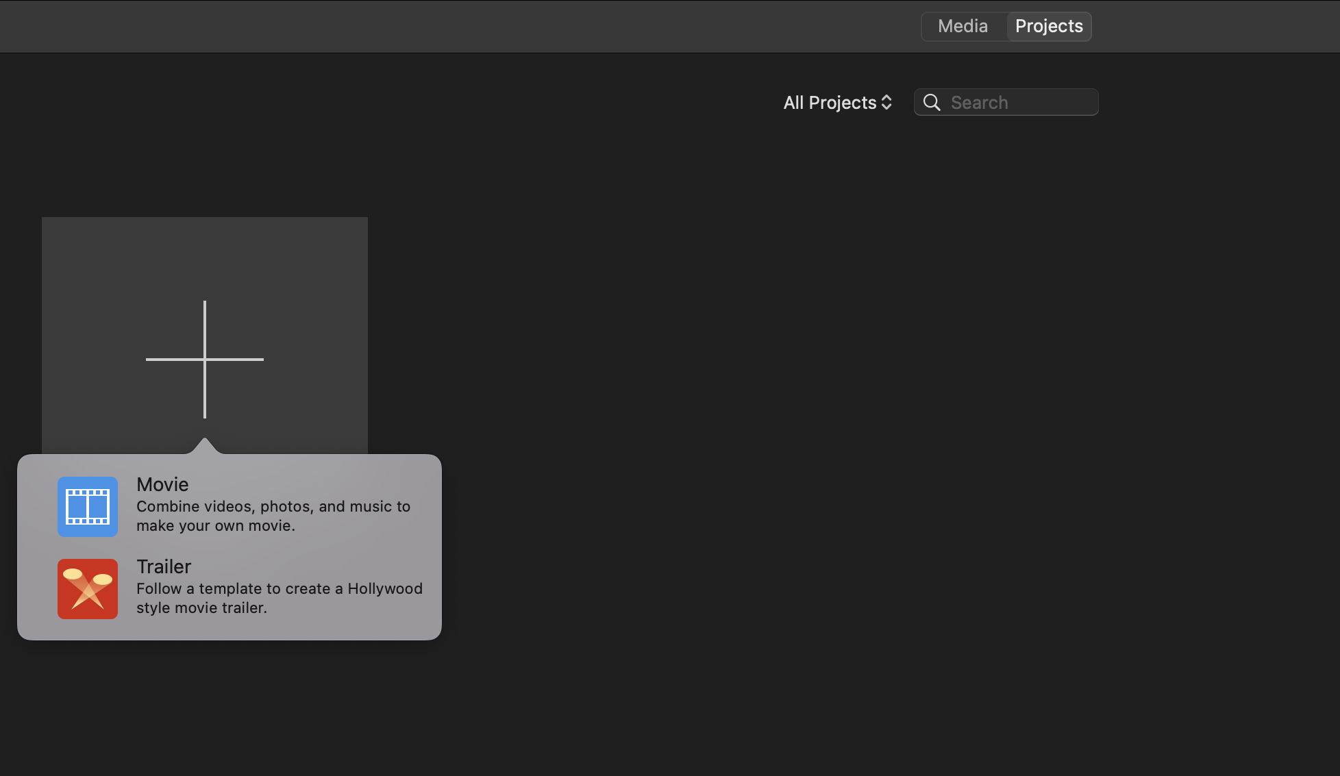 create a new project in imovie