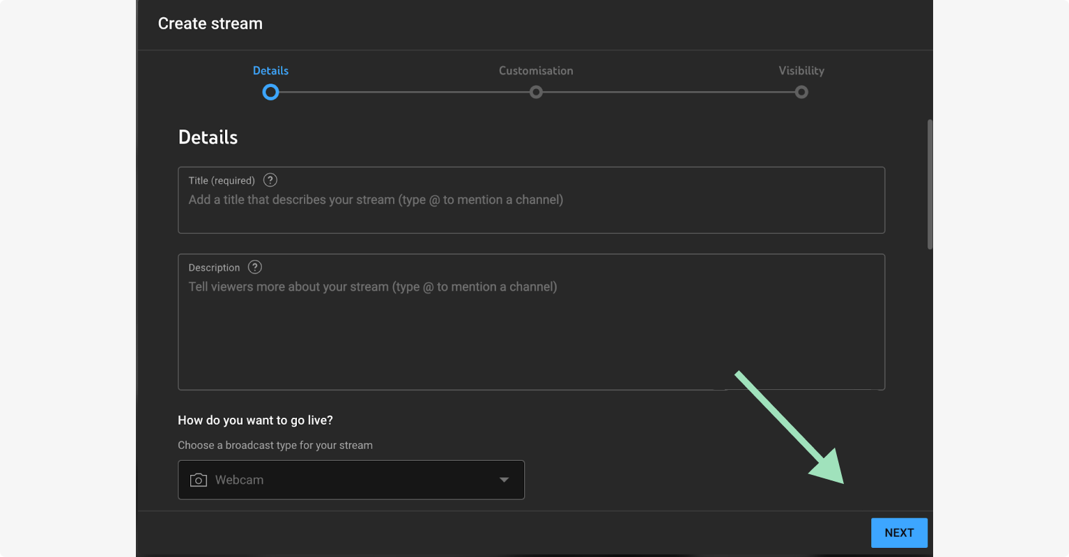 Creating a live stream on YouTube