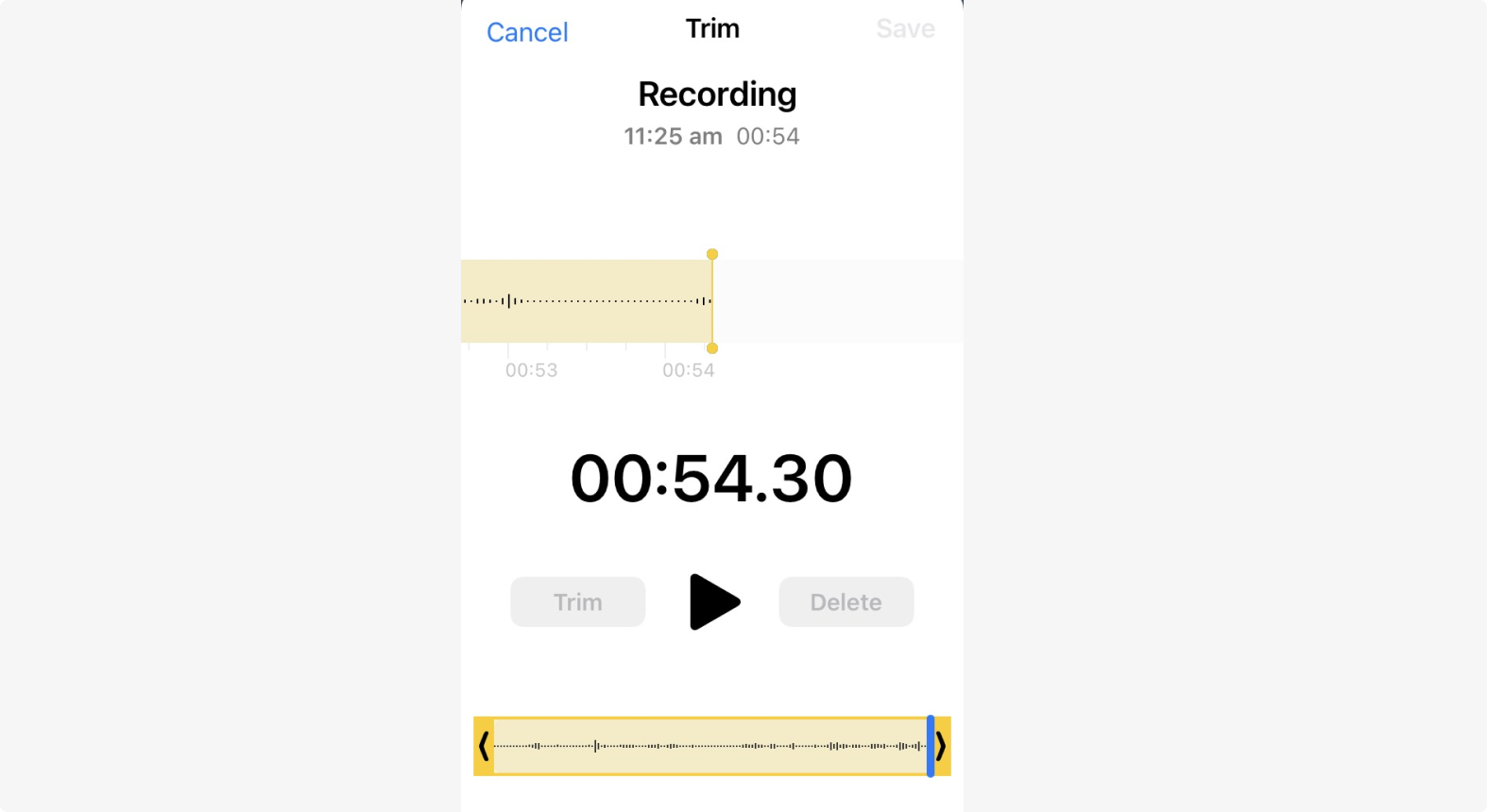 Trimming an audio recording on iPhone