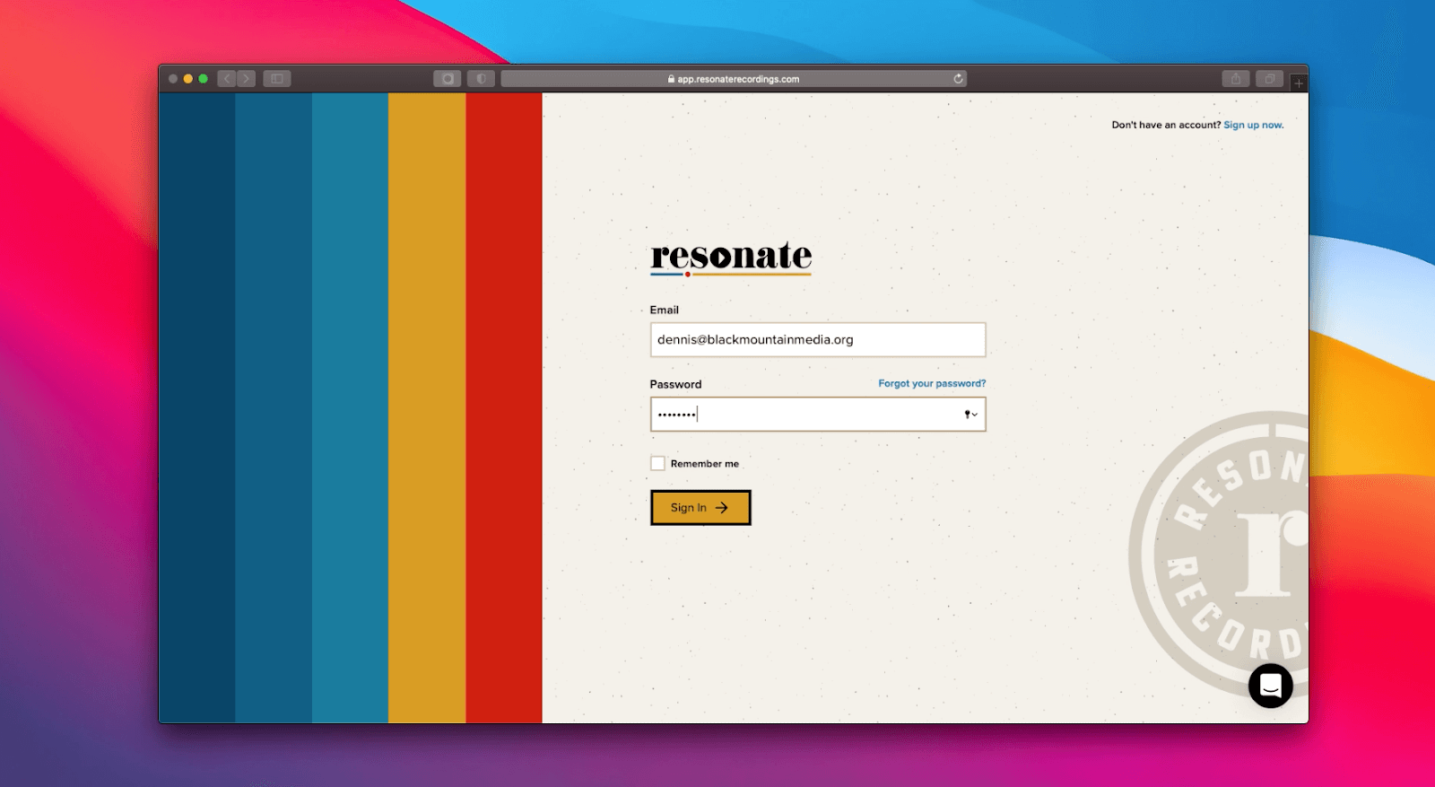Resonate sign in