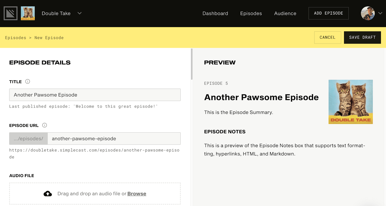 Filling in podcast details on Simplecast
