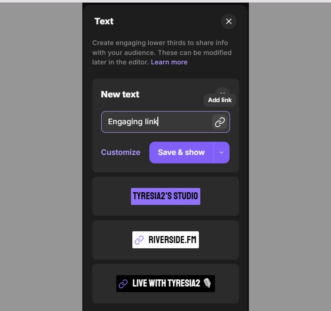 add and customize a link on riverside